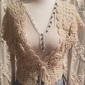 Vintage forever 21 crochet cream short sleeve cardigan Small